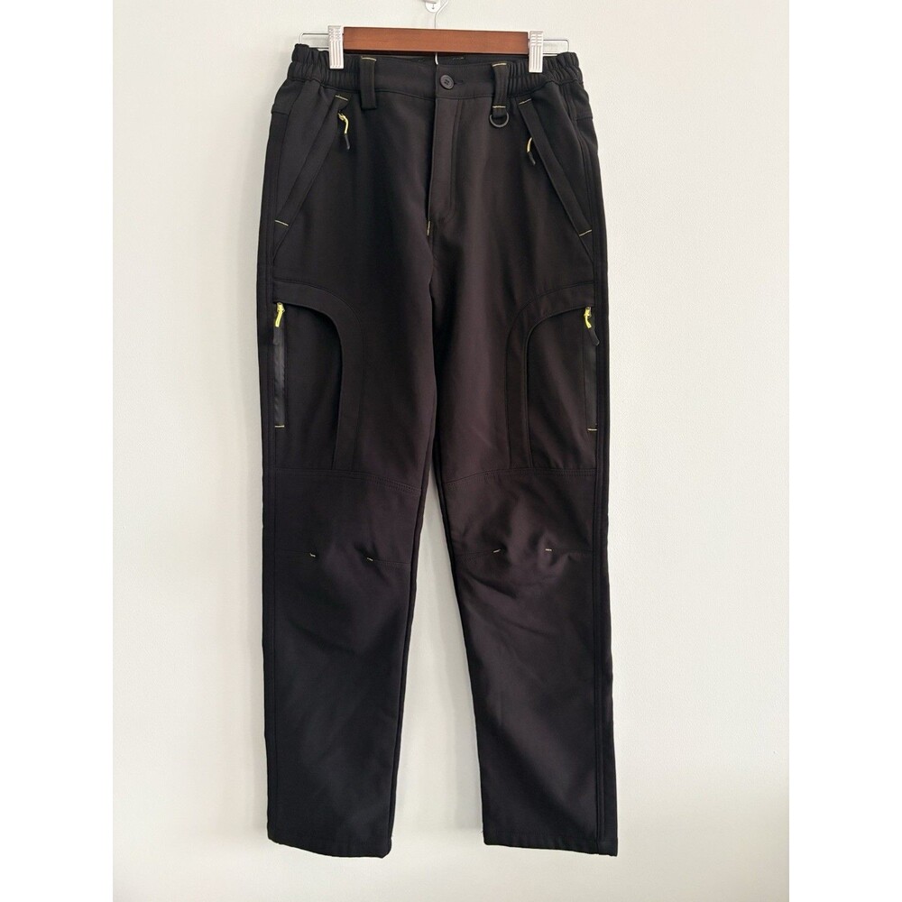 Womens Ski Pants Size 29 Black Yellow Accent Pockets Fleece Lining Unbranded